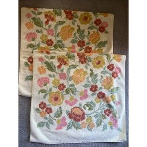 Vtg Stevens Utica Fine Arts Collection Set Of 2 LG Bath Towels 24” x 45” Floral